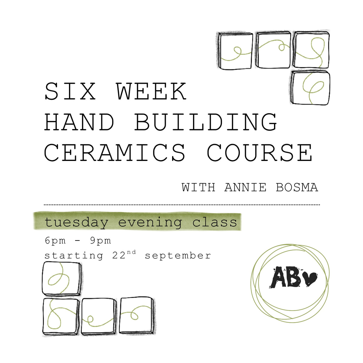 Tuesday Evening Six Week Hand Building Pottery Course